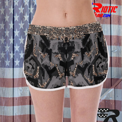 "Leopard Print Gun" Camo Toad Ladies Track & Field Shorts