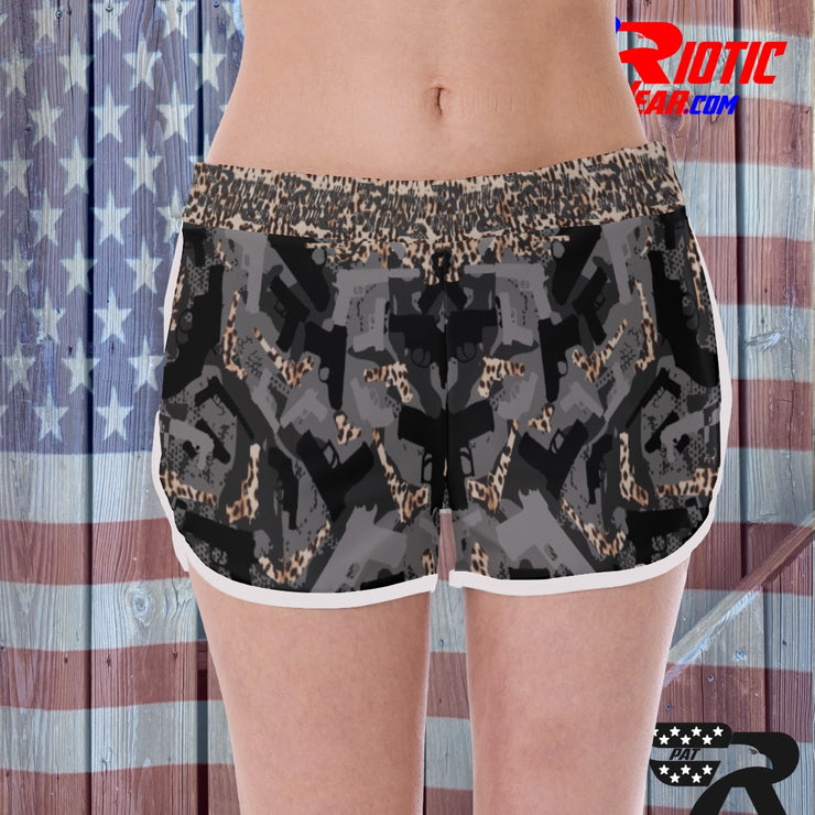 "Leopard Print Gun" Camo Toad Ladies Track & Field Shorts