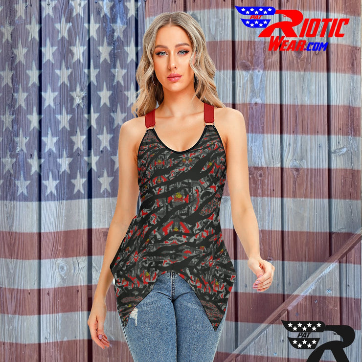 'Dark Red Tiger Gun" Camo Toad Lady Sport Tank Top