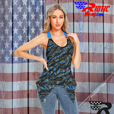 'Dark Blue Tiger Gun" Camo Toad Lady Sport Tank Top