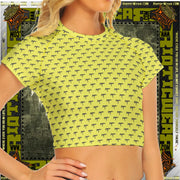 Gun Print Light Yellow Raglan Cropped Tee