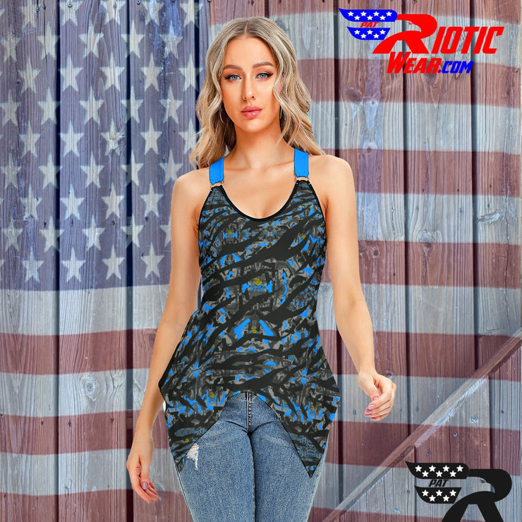 'Dark Blue Tiger Gun" Camo Toad Lady Sport Tank Top