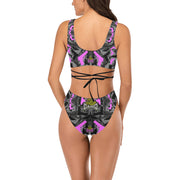 "Dark Pink Gun" Camo Toad Cross String Bikini Set