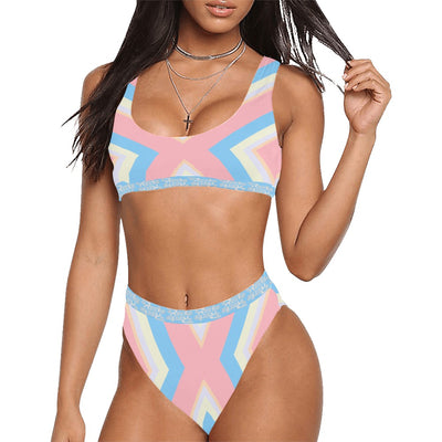 [[ Light Pink/Blue ]] Riotic Wear High Wasted Swimsuit