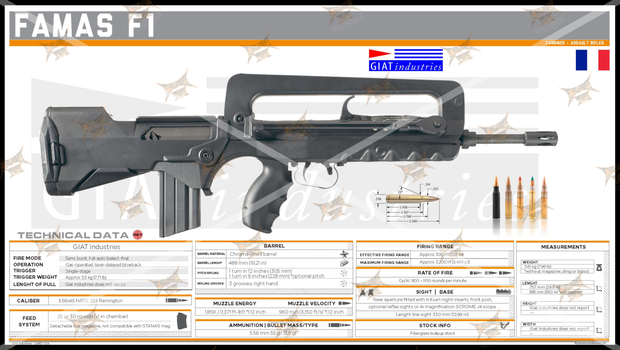 FAMAS F1 Gun Spec Data Premium Wall Art Poster (Choose Size)