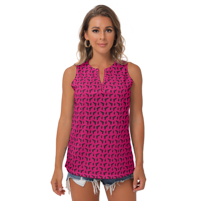 [[ Pistol Print ]] Black/Pink Women's Sleeveless V-Neck