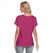 [[ Pistol Print ]] Black/Pink Women's Deep V-neck Short Sleeve Tee