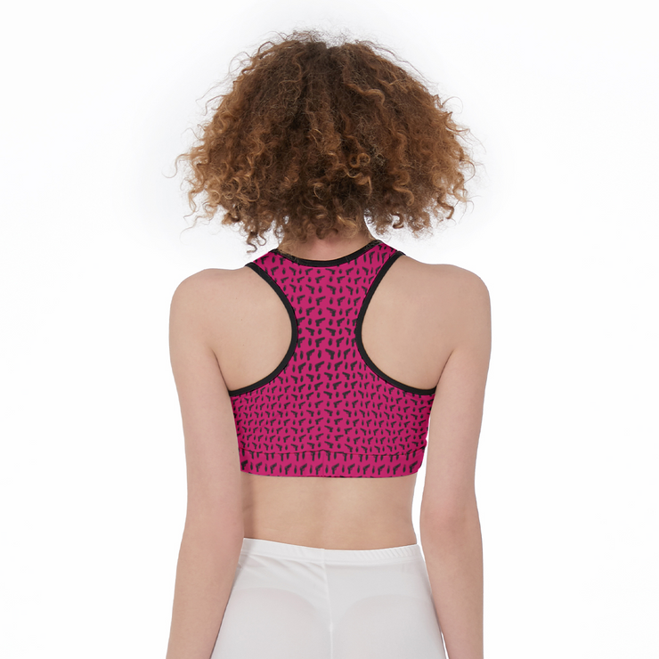 [[ Pistol Print ]] Black/Pink Sports Bra