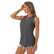 [[ Pistol Print ]] Black/Dark Grey Women's Sleeveless V-Neck