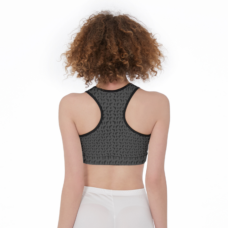 [[ Pistol Print ]] Black/Dark Grey Sports Bra