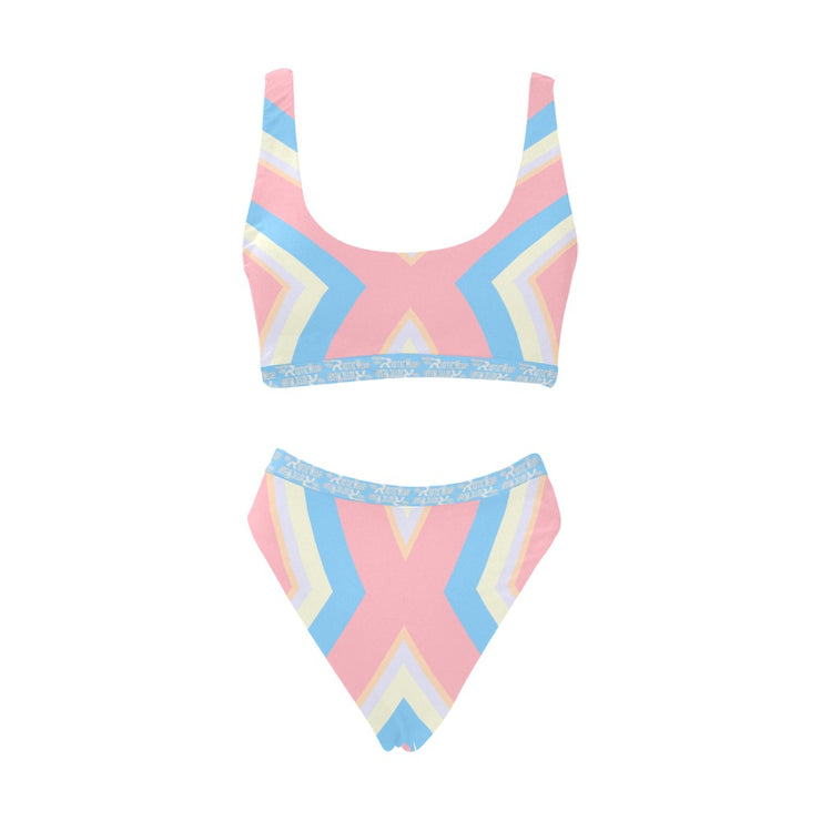 [[ Light Pink/Blue ]] Riotic Wear High Wasted Swimsuit
