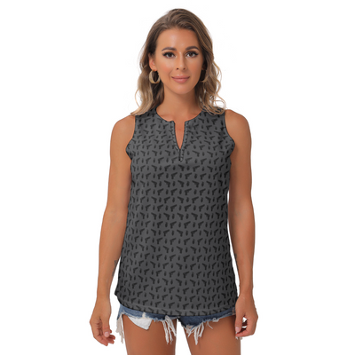 [[ Pistol Print ]] Black/Dark Grey Women's Sleeveless V-Neck