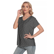 [[ Pistol Print ]] Black/Dark Grey Women's Deep V-neck Short Sleeve Tee